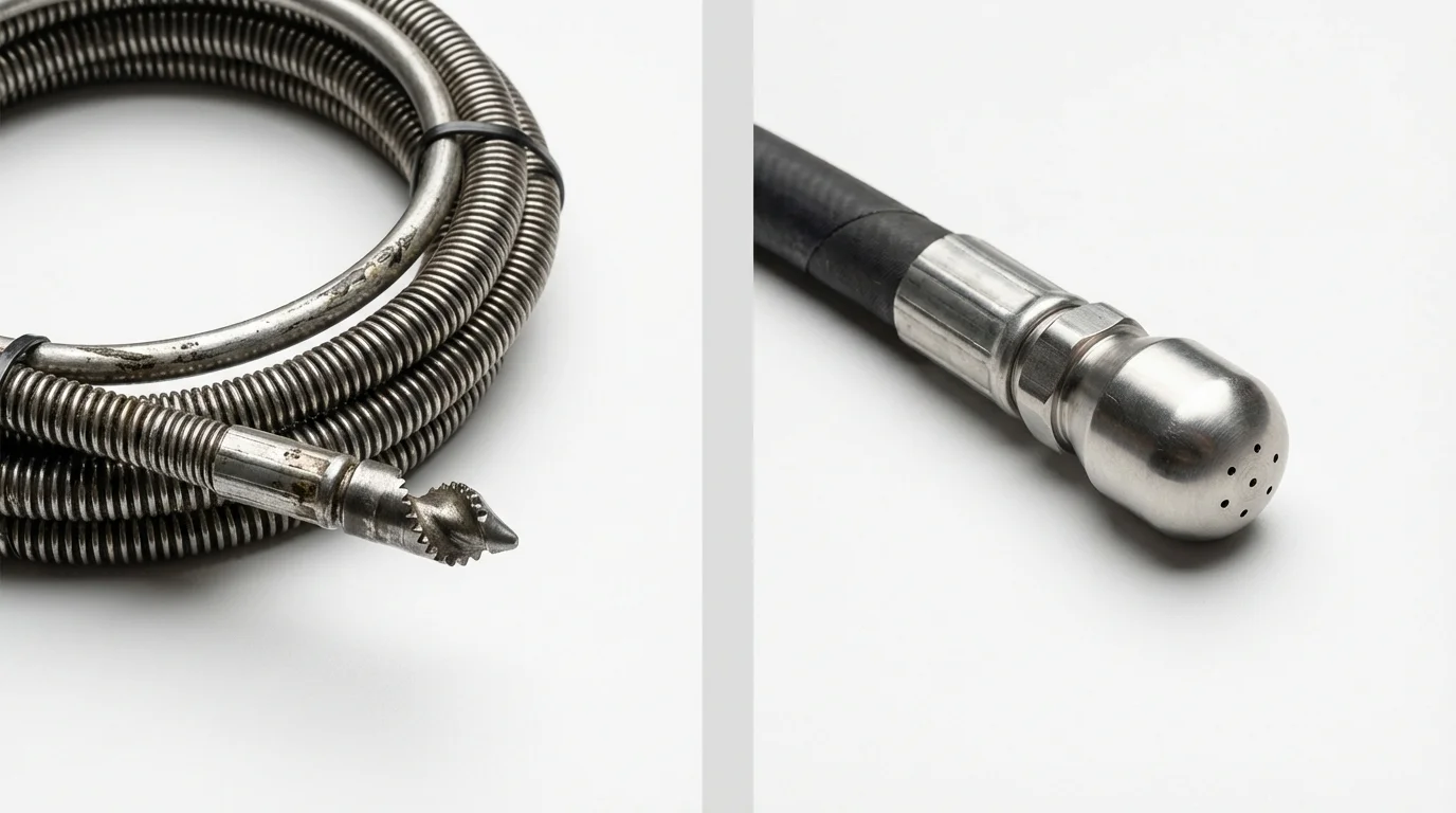 Drain snake cable and hydro jetting nozzle used for drain cleaning in Cashton, WI