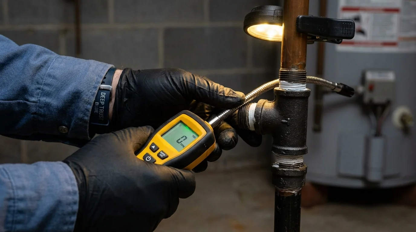 Gas leak detection with electronic sniffer by Johns Plumbing LLC in Cashton