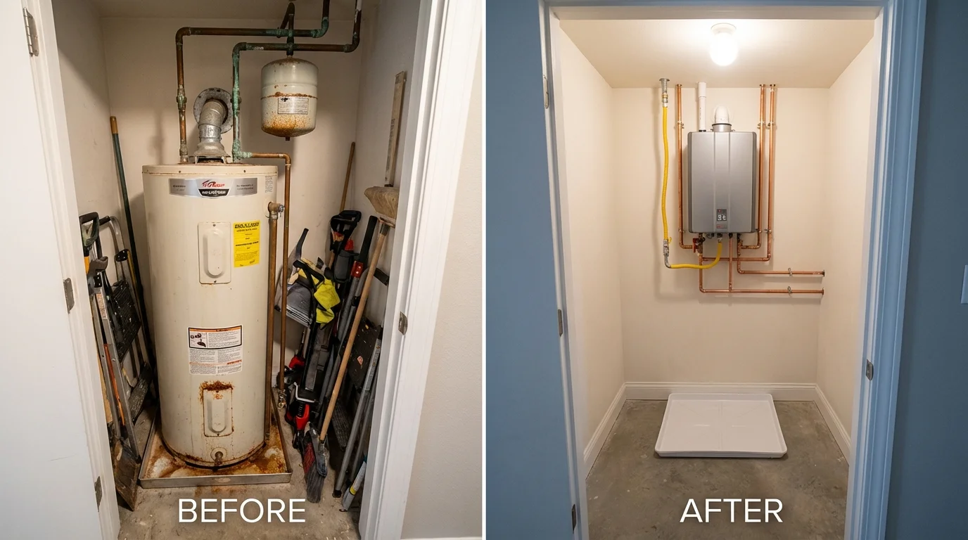 Tank water heater versus wall-mounted tankless unit comparison for Cashton, WI homeowners