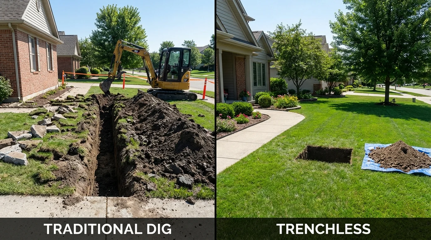 Trenchless sewer repair with minimal yard damage versus traditional excavation in Cashton, WI